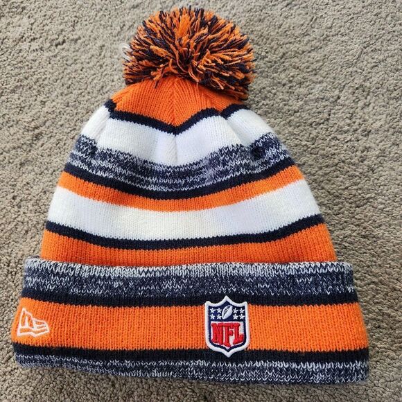 Denver Broncos NFL New Era Unisex Beanie Knit Cuffed Hat Pom Pom Striped - Picture 9 of 9